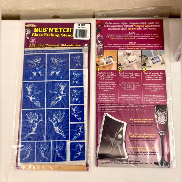 Rub N Etch Glass Etching Stencils - cherub, Birds and Rose Designs - Picture 2 of 3